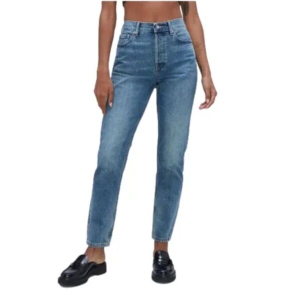 Everlane 90s Cheeky Jean Organic Cotton Women's 24" Straight Leg High Rise Blue - Picture 1 of 14
